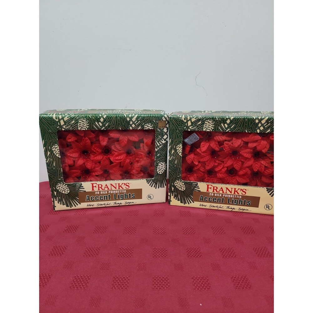 VTG Frank's Nursery Red Silk Poinsettia String Lights 2 Boxes New In Package